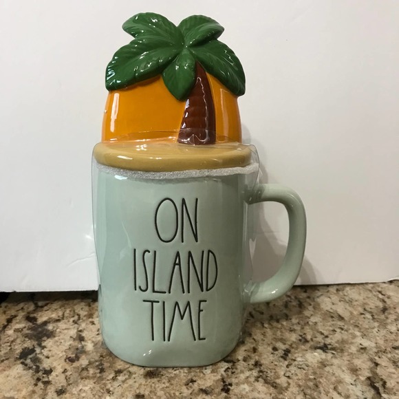 Rae Dunn On Island Time Palm Tree lidded Mug NEW - Picture 2 of 7
